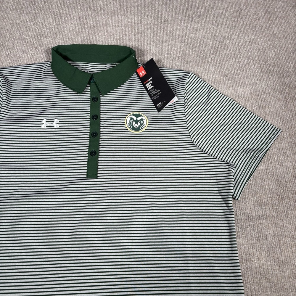 Under Armour Colorado State Rams Polo Shirt Womens L Gray Green Striped New NWT